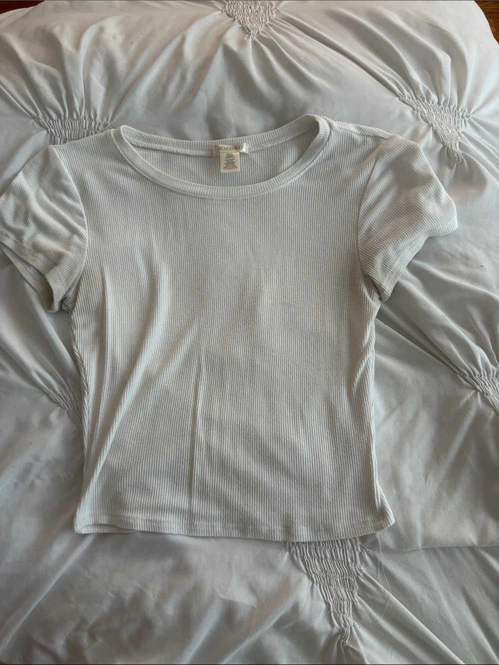 T.J.Maxx White Ribbed Short-Sleeve Crew Tee